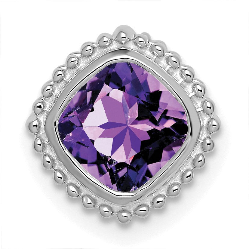 14k White Gold 6.5mm Cushion Amethyst Beaded Edge Chain Slide