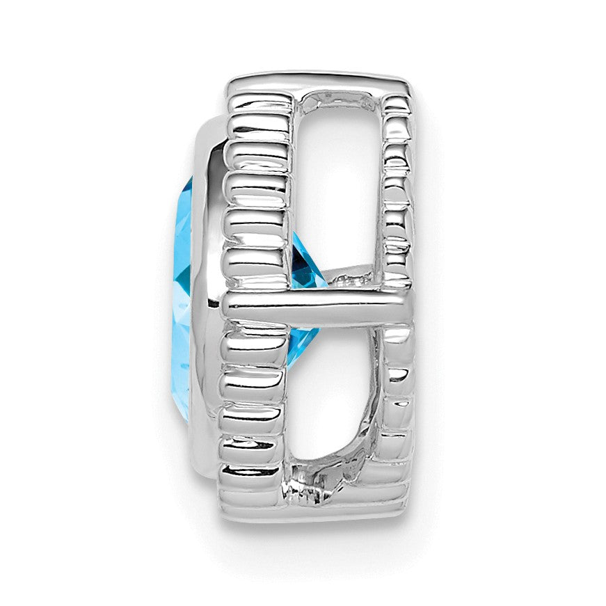 14k White Gold 6.5mm Cushion Blue Topaz Beaded Edge Chain Slide