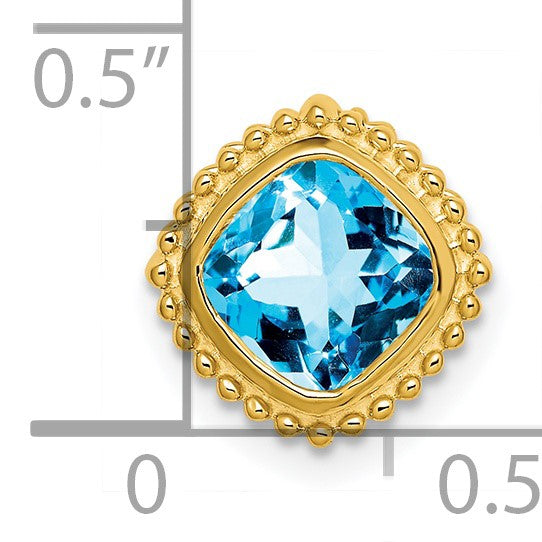 14k 6.5mm Cushion Blue Topaz Beaded Edge Chain Slide