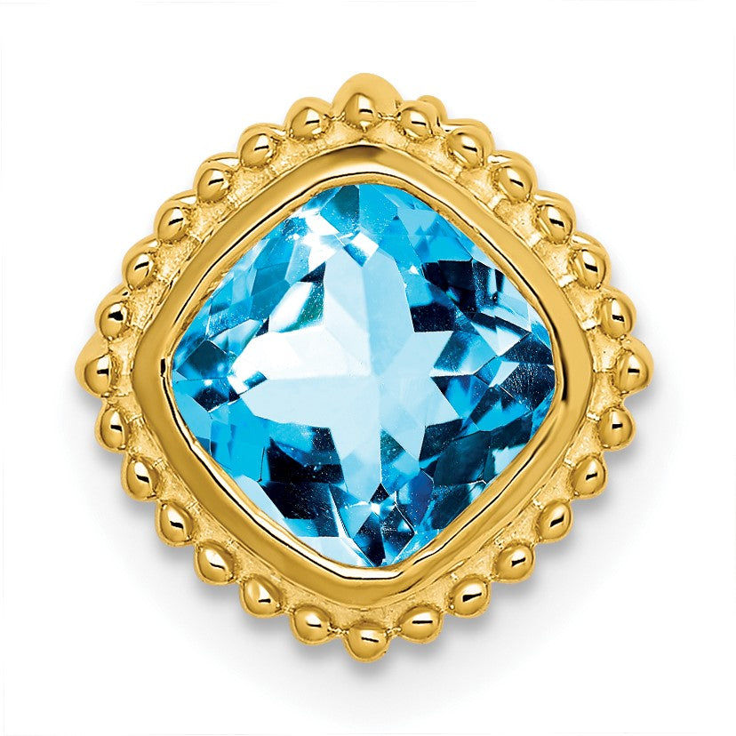 14k 6.5mm Cushion Blue Topaz Beaded Edge Chain Slide