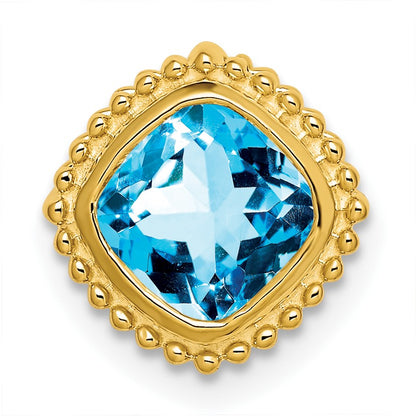 14k 6.5mm Cushion Blue Topaz Beaded Edge Chain Slide
