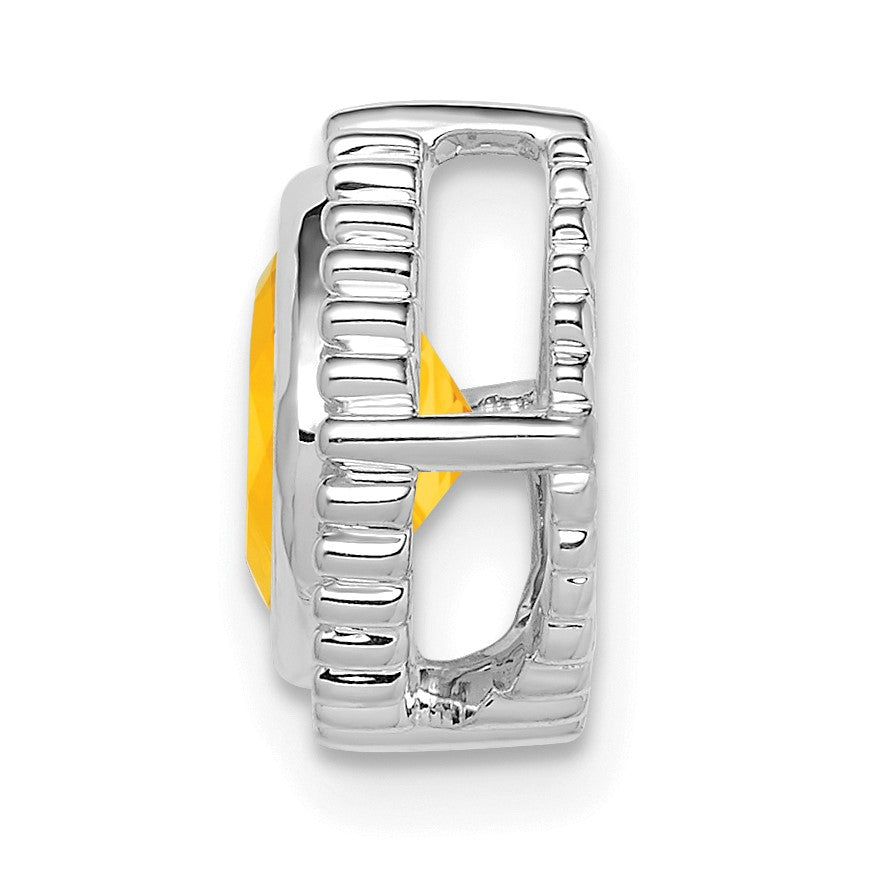 14k White Gold 6.5mm Cushion Citrine Beaded Edge Chain Slide