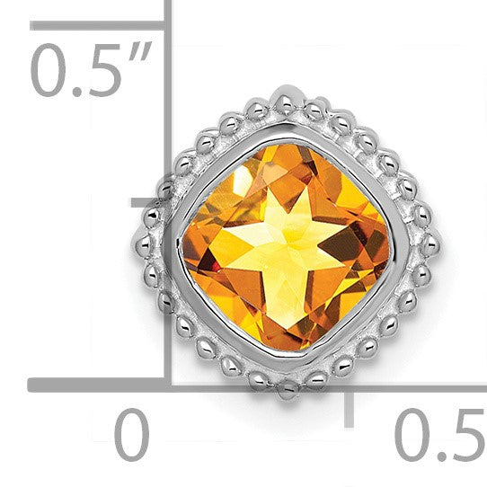 14k White Gold 6.5mm Cushion Citrine Beaded Edge Chain Slide