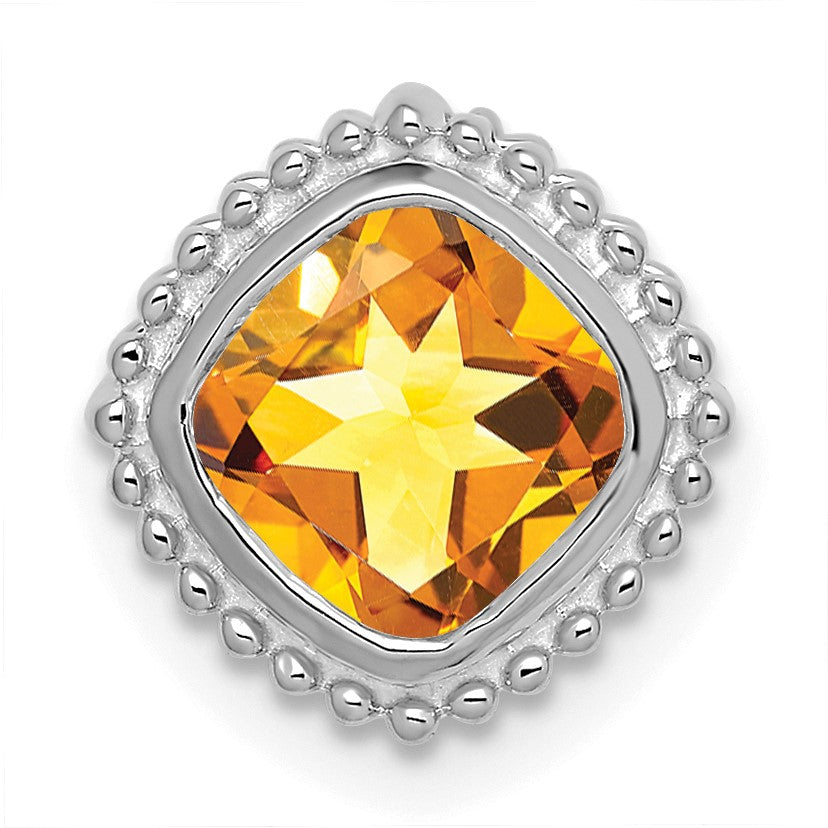 14k White Gold 6.5mm Cushion Citrine Beaded Edge Chain Slide