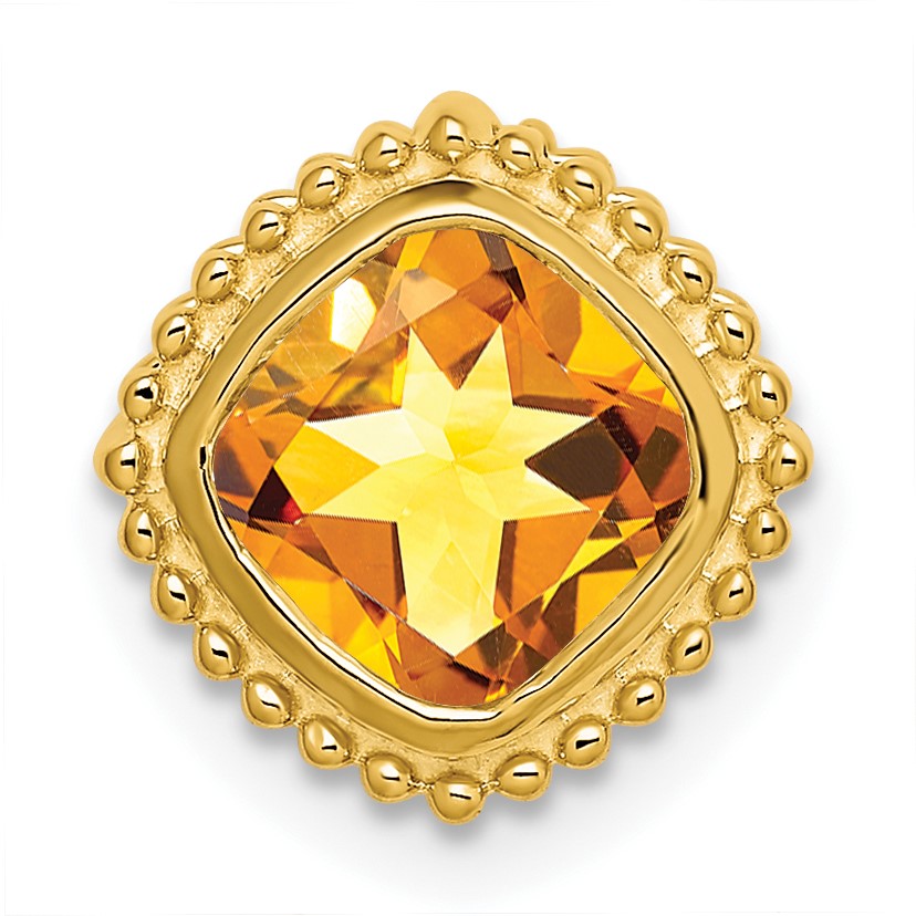 14k 6.5mm Cushion Citrine Beaded Edge Chain Slide