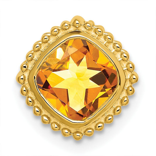 14k 6.5mm Cushion Citrine Beaded Edge Chain Slide