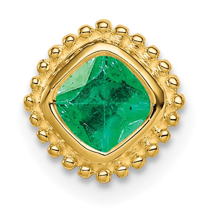 14k Cushion Emerald Beaded Edge Chain Slide