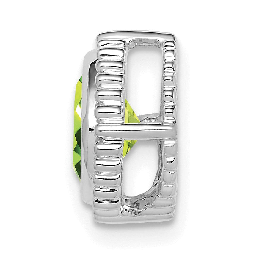 14k White Gold 6.5mm Cushion Peridot Beaded Edge Chain Slide