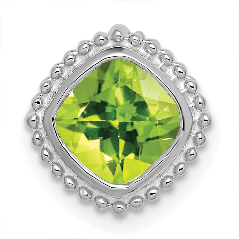 14k White Gold 6.5mm Cushion Peridot Beaded Edge Chain Slide