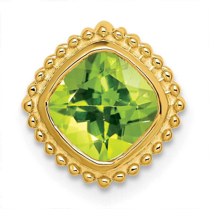 14k 6.5mm Cushion Peridot Beaded Edge Chain Slide