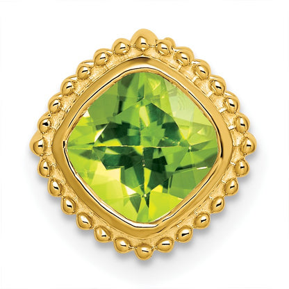 14k 6.5mm Cushion Peridot Beaded Edge Chain Slide