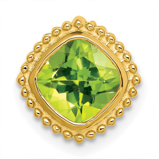 14k 6.5mm Cushion Peridot Beaded Edge Chain Slide