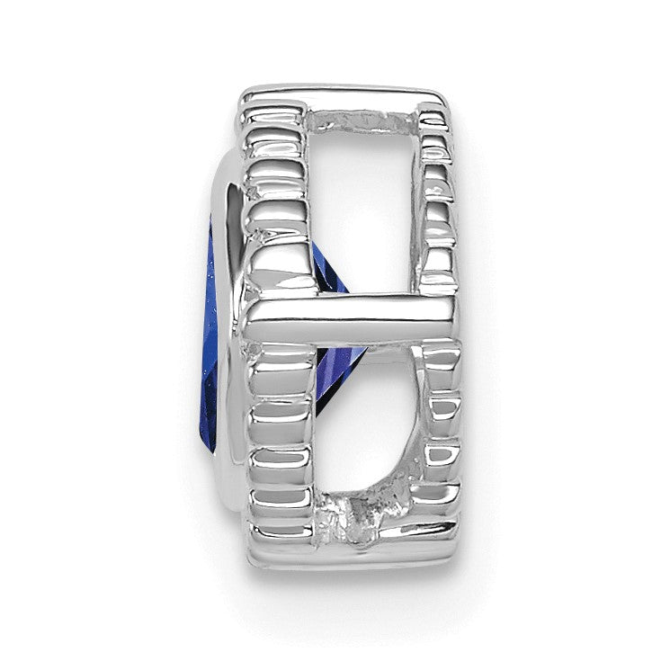 14k White Gold Cushion Sapphire Beaded Edge Chain Slide