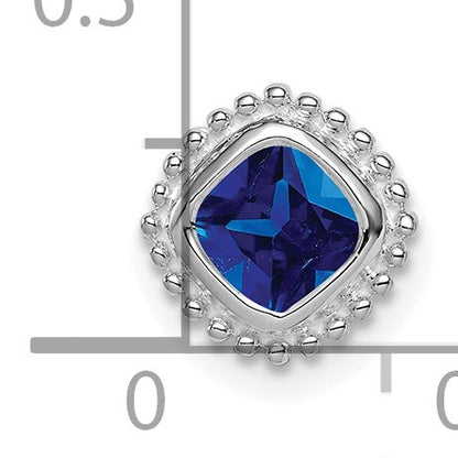 14k White Gold Cushion Sapphire Beaded Edge Chain Slide