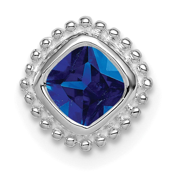 14k White Gold Cushion Sapphire Beaded Edge Chain Slide