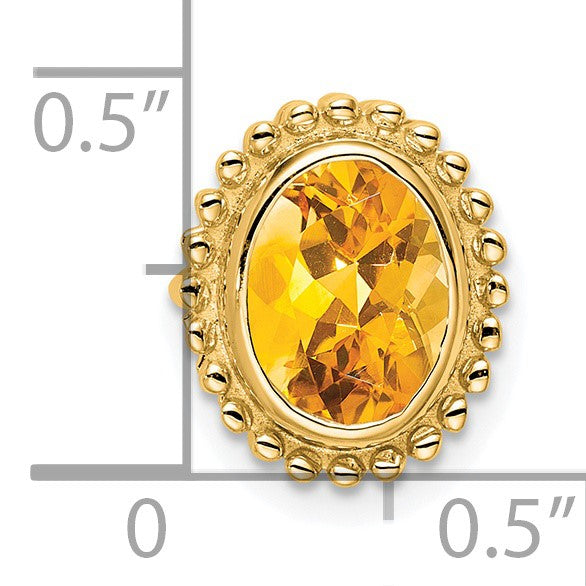14k 8x6mm Oval Citrine Beaded Edge Chain Slide