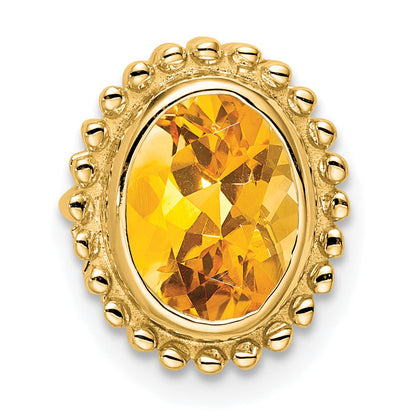 14k 8x6mm Oval Citrine Beaded Edge Chain Slide