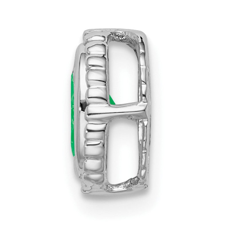 14k White Gold Oval Emerald Beaded Edge Chain Slide