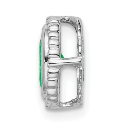 14k White Gold Oval Emerald Beaded Edge Chain Slide
