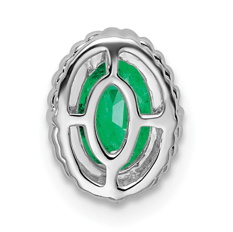 14k White Gold Oval Emerald Beaded Edge Chain Slide