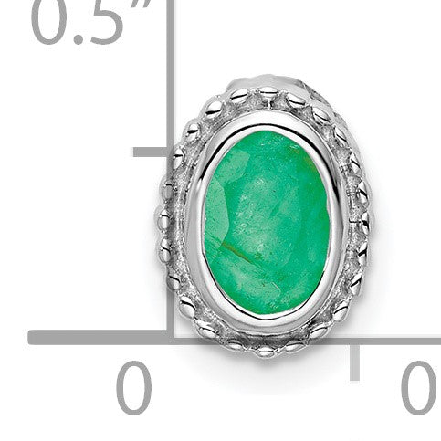 14k White Gold Oval Emerald Beaded Edge Chain Slide