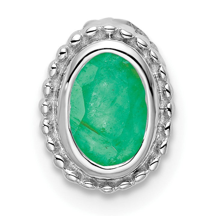 14k White Gold Oval Emerald Beaded Edge Chain Slide