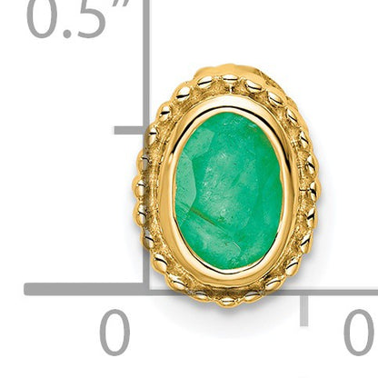 14k Oval Emerald Beaded Edge Chain Slide