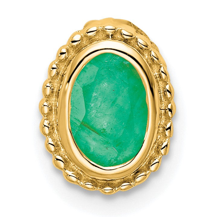 14k Oval Emerald Beaded Edge Chain Slide