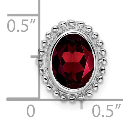14k White Gold 8x6mm Oval Garnet Beaded Edge Chain Slide