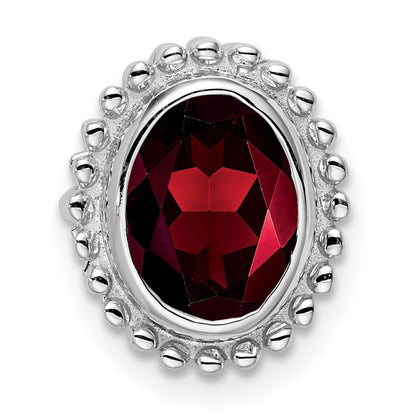 14k White Gold 8x6mm Oval Garnet Beaded Edge Chain Slide