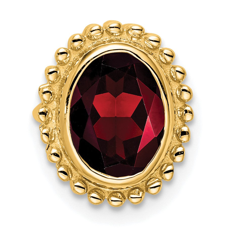 14k 8x6mm Oval Garnet Beaded Edge Chain Slide