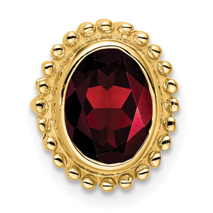 14k 8x6mm Oval Garnet Beaded Edge Chain Slide