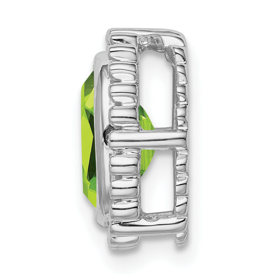 14k White Gold 8x6mm Oval Peridot Beaded Edge Chain Slide