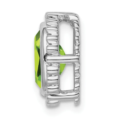 14k White Gold 8x6mm Oval Peridot Beaded Edge Chain Slide
