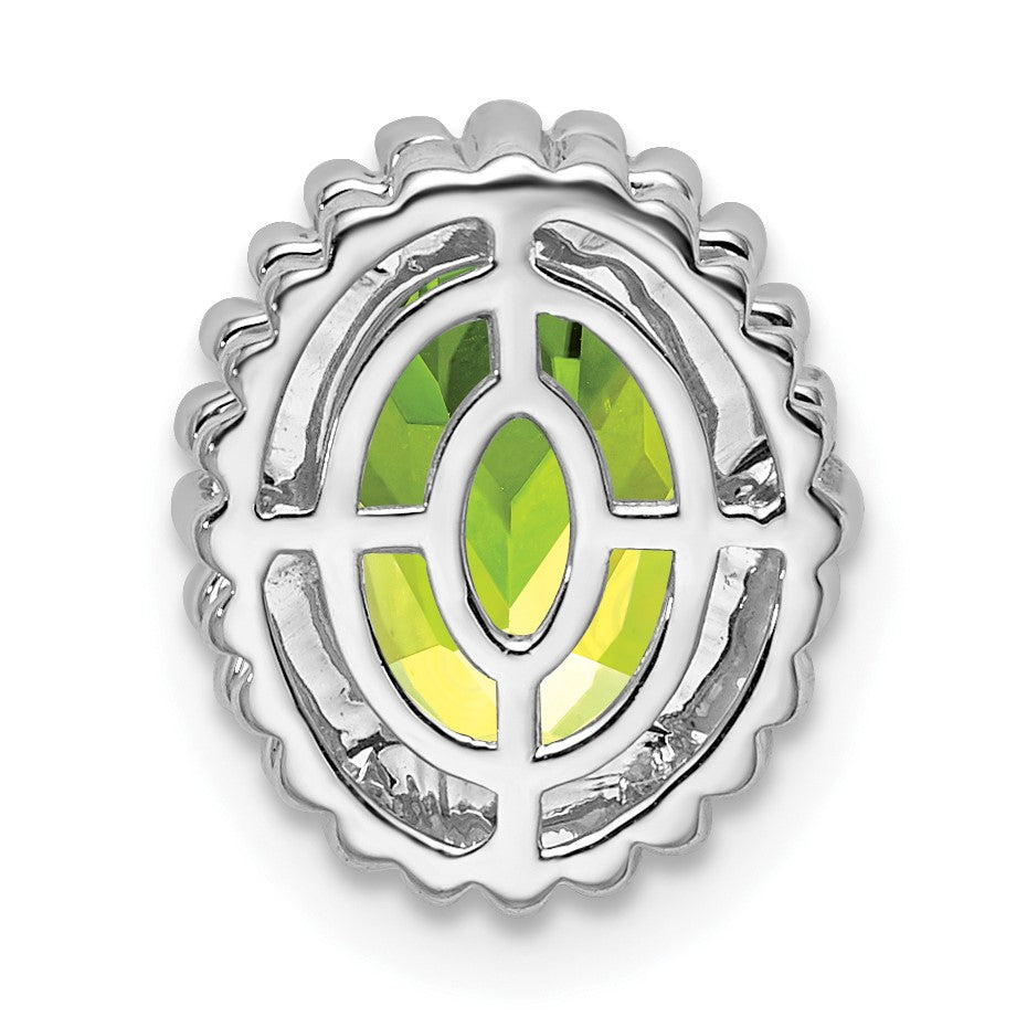 14k White Gold 8x6mm Oval Peridot Beaded Edge Chain Slide