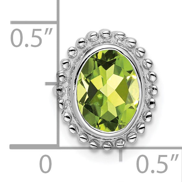 14k White Gold 8x6mm Oval Peridot Beaded Edge Chain Slide