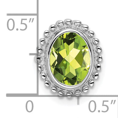 14k White Gold 8x6mm Oval Peridot Beaded Edge Chain Slide
