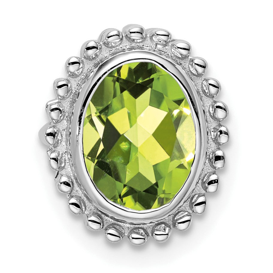 14k White Gold 8x6mm Oval Peridot Beaded Edge Chain Slide