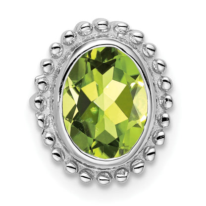 14k White Gold 8x6mm Oval Peridot Beaded Edge Chain Slide