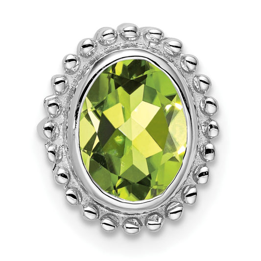 14k White Gold 8x6mm Oval Peridot Beaded Edge Chain Slide