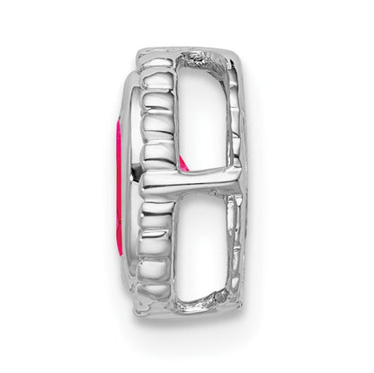 14k White Gold Oval Ruby Beaded Edge Chain Slide