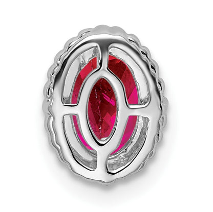 14k White Gold Oval Ruby Beaded Edge Chain Slide