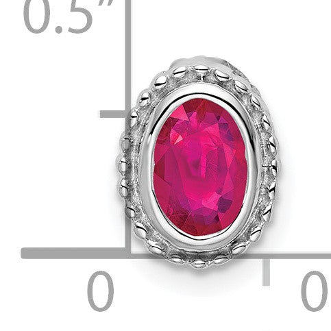 14k White Gold Oval Ruby Beaded Edge Chain Slide