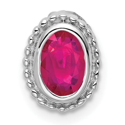 14k White Gold Oval Ruby Beaded Edge Chain Slide
