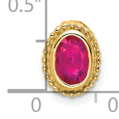14k Oval Ruby Beaded Edge Chain Slide