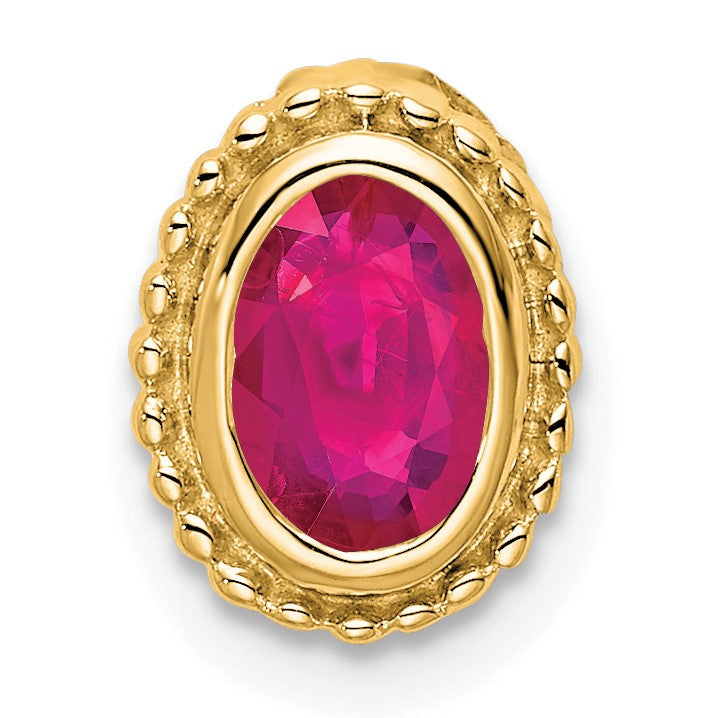 14k Oval Ruby Beaded Edge Chain Slide