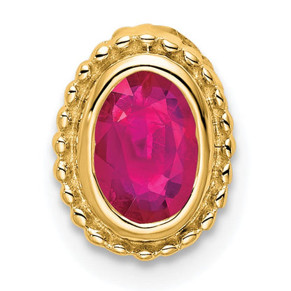 14k Oval Ruby Beaded Edge Chain Slide