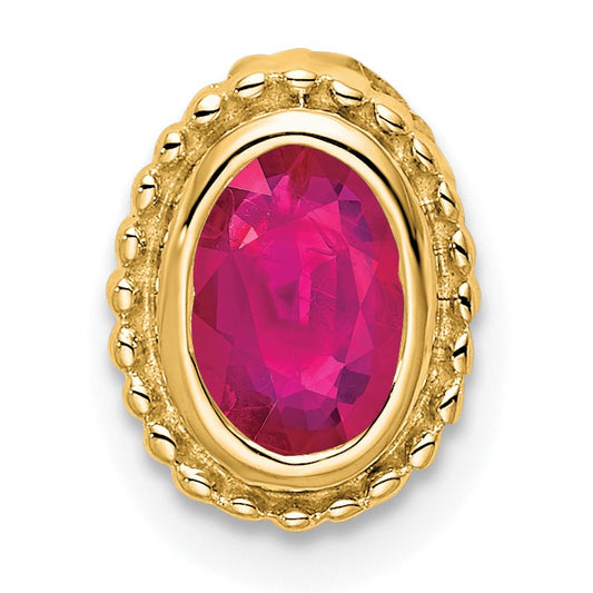 14k Oval Ruby Beaded Edge Chain Slide