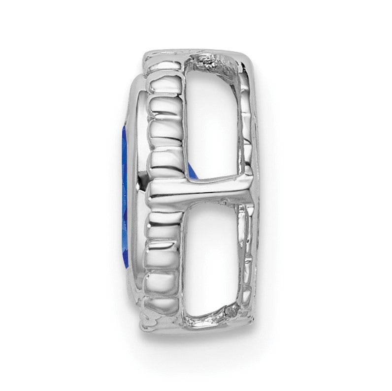14k White Gold Oval Sapphire Beaded Edge Chain Slide