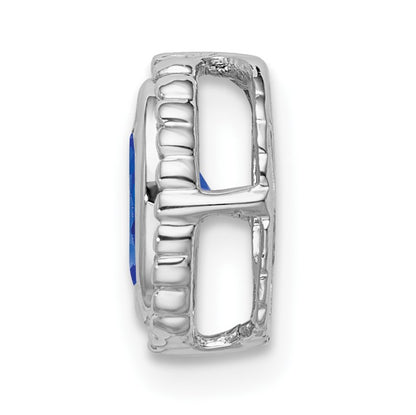 14k White Gold Oval Sapphire Beaded Edge Chain Slide